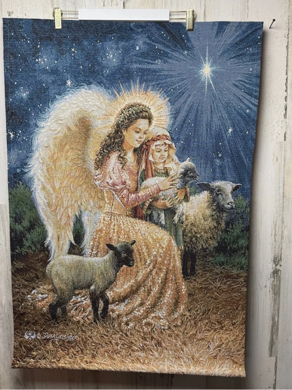 Guardian Angel Dona Gelsinger Hanging Tapestry 35x22 Protection Church Guide 90s